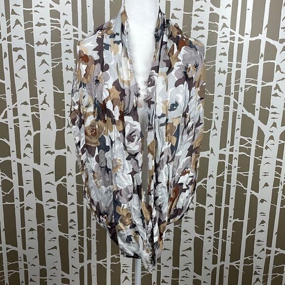 Spring Ready Browns and Grey Abstract Floral Lightweight Infinity Scarf - Picture 2 of 8